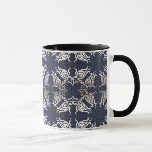 バロック式のスタイルの花の青いパターン マグカップ (右)