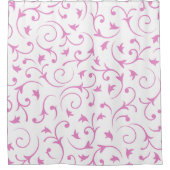 バロック式のデザイン-ピンク及び白 シャワーカーテン (正面)