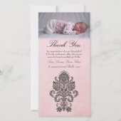 バロック式のピンクはノートの女の赤ちゃんの写真カード感謝していしています サンキューカード (正面)