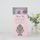 バロック式のピンクはノートの女の赤ちゃんの写真カード感謝していしています サンキューカード (スタンド正面)