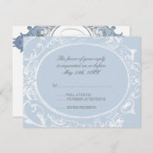 バロック式の孔雀RSVPの応答カード-青 出欠カード (正面/裏面)