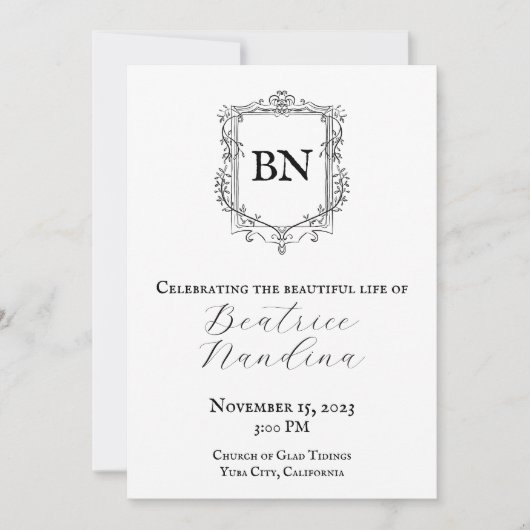 バロック式の葬儀招待状と写真 招待状 (正面)