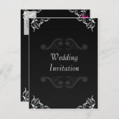 バロック式ウェディング招待白黒 インビテーションポストカード (正面/裏面)