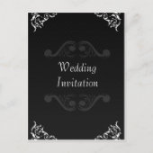 バロック式ウェディング招待白黒 インビテーションポストカード (正面)