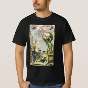 バロック時代の古風なアトラス扉絵 世界地図 Tシャツ