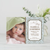 バロック柄ベビー誕生発表（青） 案内状 (スタンド正面)