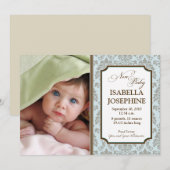 バロック柄ベビー誕生発表（青） 案内状 (正面/裏面)