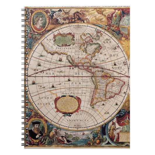 バロック様式のアメリカ地図アートノート ノートブック (正面)