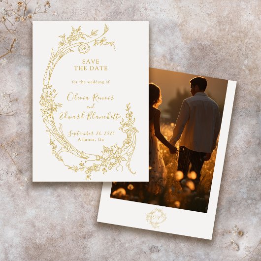 バロック様式のシノワズリ ヴィンテージ ゴールド 結婚式 写真 セーブザデート