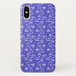 バロック様式の壁紙 - 青い花模様 iPhone X ケース