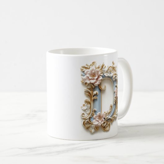 バロック様式の手紙'D'マグカップのためのコーヒープリンセス コーヒーマグカップ (正面右)