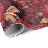 バロック様式の赤い牡丹の模様 ラッピングペーパー (ロールコーナー)
