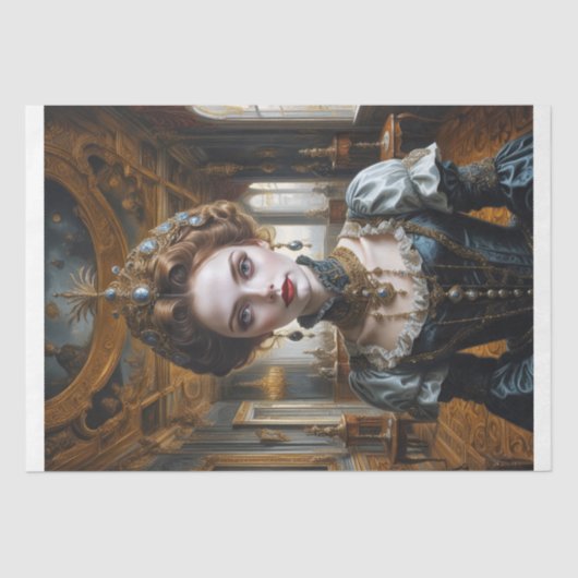 バロック様式の部屋にルネッサンス様式のドレスを着た女性 薄葉紙 (正面)