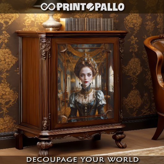 バロック様式の部屋にルネッサンス様式のドレスを着た女性 薄葉紙