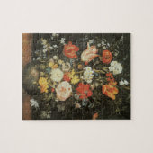 バロック様式の金属の花瓶に活けた静物画の花 ジグソーパズル (横)