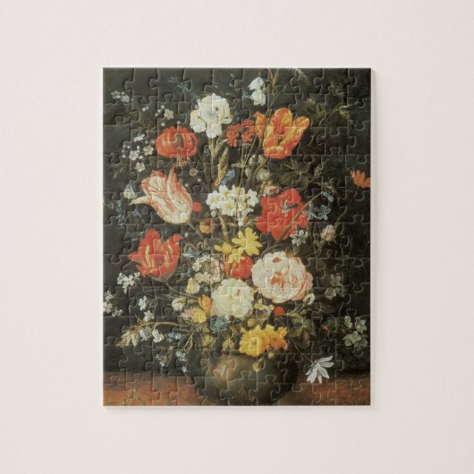 バロック様式の金属の花瓶に活けた静物画の花 ジグソーパズル (縦)