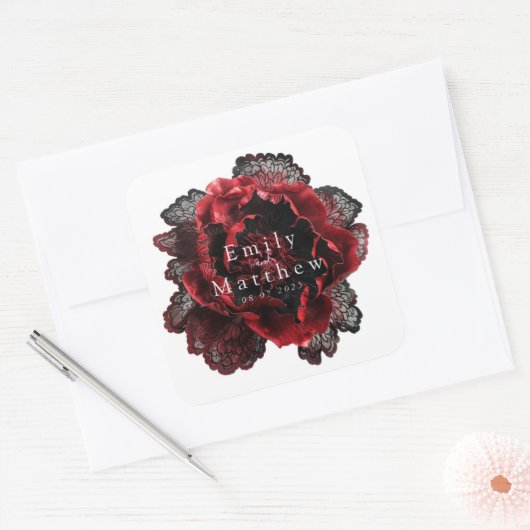 バロック様式ゴシック結婚牡丹 スクエアシール (封筒)
