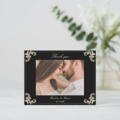バロック様式 ブラックゴールド 結婚式のお礼 ポストカード (スタンド正面)