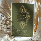 バロック箔オーナメント結婚ズオリーブグリーン 箔招待状