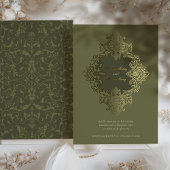 バロック箔オーナメント結婚ズオリーブグリーン 箔招待状