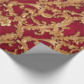 バロック華美ゴールデンフローラダマスクレッドベルベット ラッピングペーパー (角)