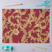 バロック華美ゴールデンフローラダマスクレッドベルベット 薄葉紙 (クラフト)