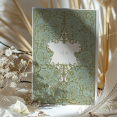 バロック華美スタイルセージ結婚ベージュ 招待状