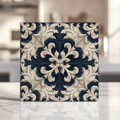バロック装飾アイボリーとネイビー タイル