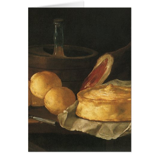 バロック調の古風な静物画「パン、タルト、ハムのある静物画」 (正面)