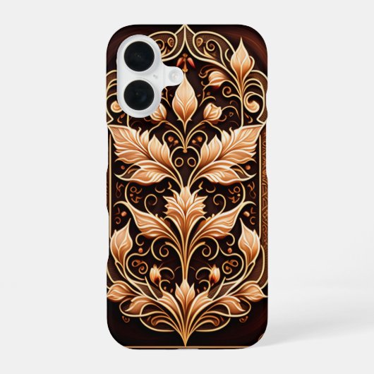 バロック調の花と葉の木版画 iPhone 16ケース (裏面)