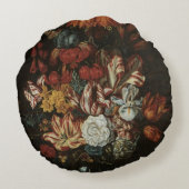 バロック調の花瓶に活けた花の静物画 ラウンドクッション (裏面)