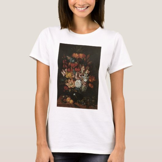 バロック調の花瓶に活けた花の静物画 Tシャツ (正面)