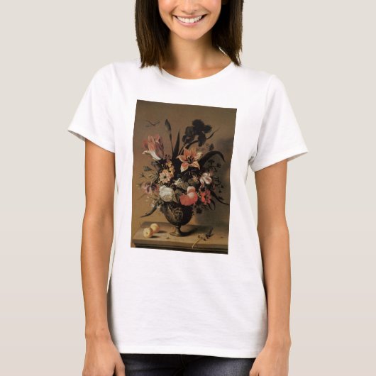 バロック調の花瓶に活けた花の静物画 Tシャツ (正面)