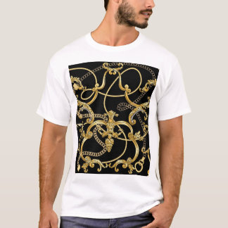 バロック金ゴールドチェーンシームレスパターン Tシャツ