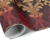 バロック風の赤い金ゴールド模様 ラッピングペーパー (ロールコーナー)