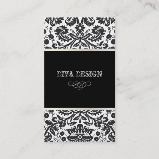 バロック風ダマスク/黒+白 名刺 (正面)