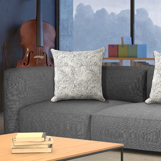 バロック・アカンサス・リーフ・グレイ クッション