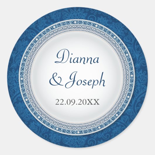 バロック・コバルト結婚プラークのステッカー ラウンドシール (正面)