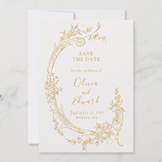 バロック シノワズリー ヴィンテージ ゴールド ウェディング フォト セーブザデート (正面)