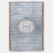 バロック ブルーグレー ウォーターカラー ストライプ スローブランケット (正面縦)