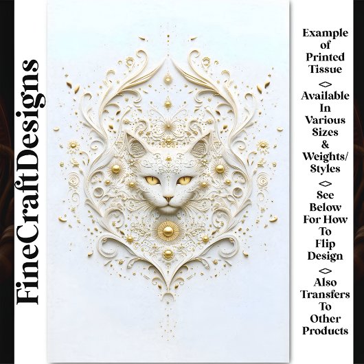 バロック・ホワイト&金ゴールド・エフェクトCat AU6 Decopage 薄葉紙
