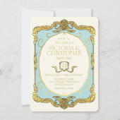 バロック・リージェンシー・フェイクゴールド・ブルー・ウェディング 招待状 (正面)