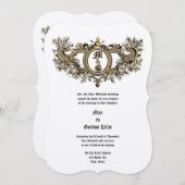 バロック・ロコカルトゥーシュ燃えるハートと鳥 招待状 (正面/裏面)