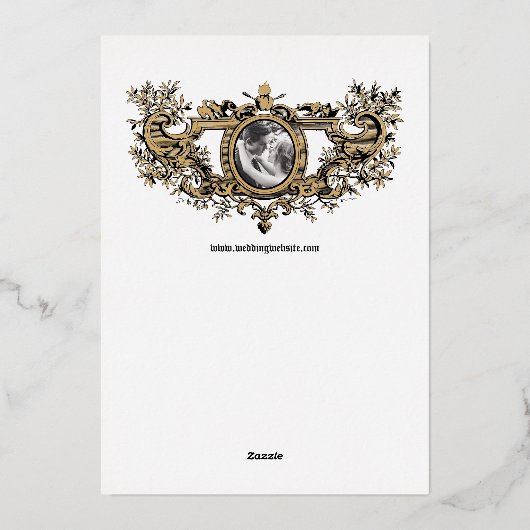 バロック・ロコカルトゥーシュ燃えるハートと鳥 箔招待状 (裏面)