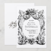 バロック ロココスタイルの結婚式の出欠確認テンプレート 招待状 (正面/裏面)