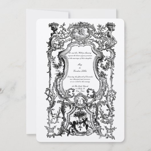 バロック・ロココ調 1700年代 花と天使のフレーム 招待状 (正面)