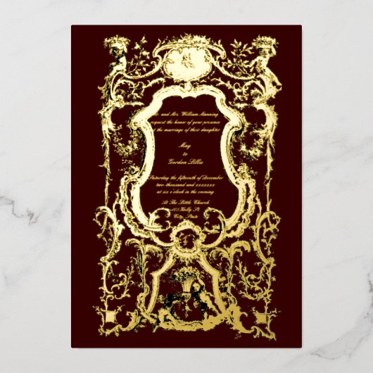 バロック・ロココ1700年代のチェル縁どブ付きフローラ 箔招待状 (正面)