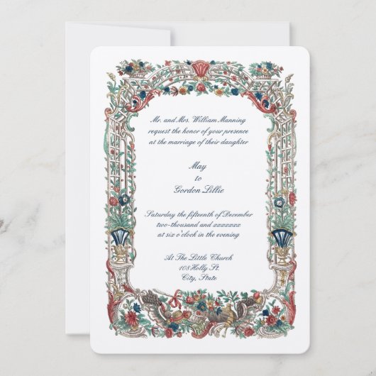 バロック ロココ カラー フラワーズ祭壇枠 招待状 (正面)