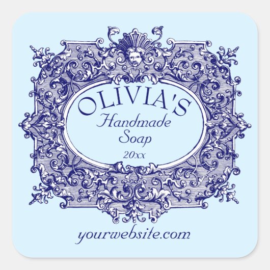 バロック・ロココ・カルトゥーシュ石鹸ラベルテンプレート スクエアシール (正面)