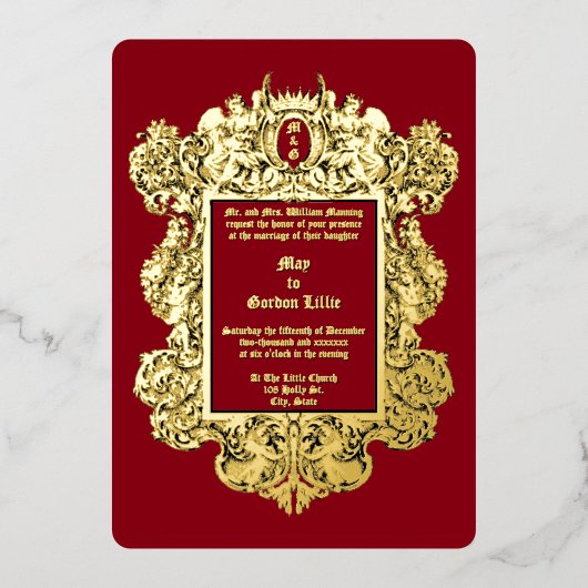 バロック ロココ 17世紀の天使と果物の境界線 箔招待状 (正面)